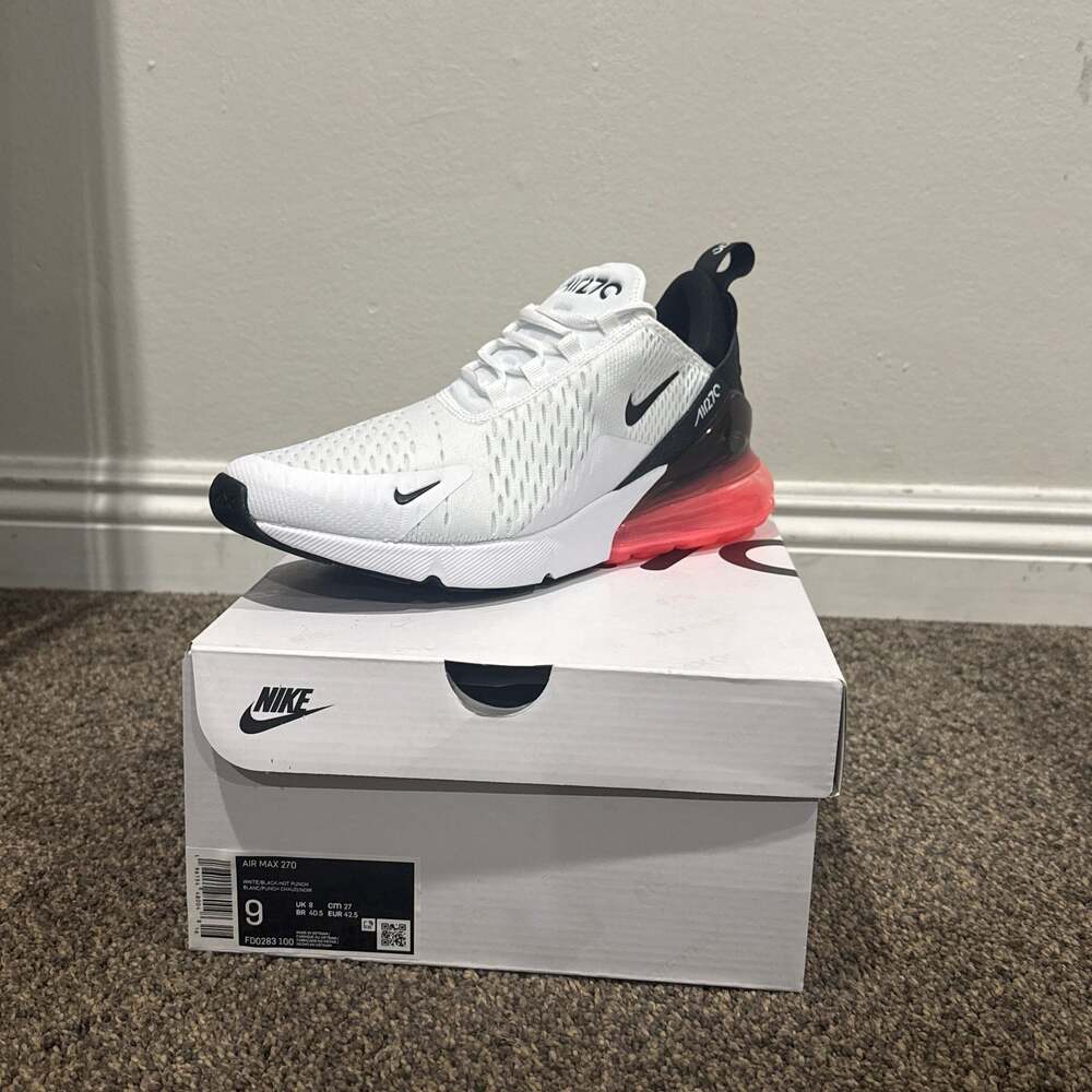Nike Air Max 270 White Black Hot Punch FD0283-100 - Size 9 - Brand New
